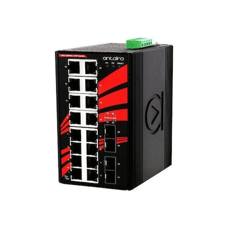 Antaira 20-Port Industrial Gigabit Unmanaged Ethernet Switch, w/16-10/100/1000Tx + 4-100/1000 SFP Slots; EOT LNX-2004G-SFP-T